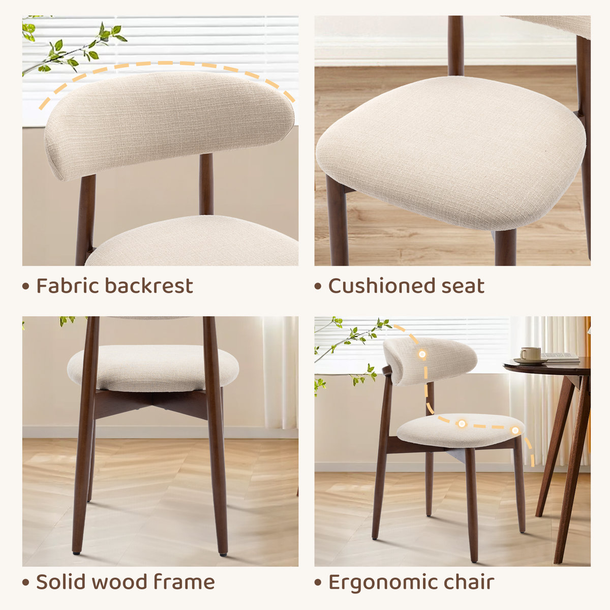 Vannie Solid Wood Upholstered Side Chair Dining Chair (Set of 6)